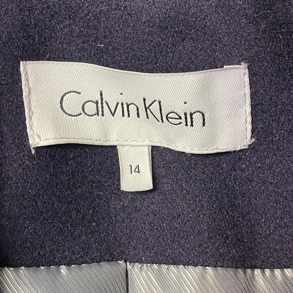 Calvin Klein Career Feminine WOOL Blend Coat Size 14 Purple Plum Pleated Long - Picture 10 of 16